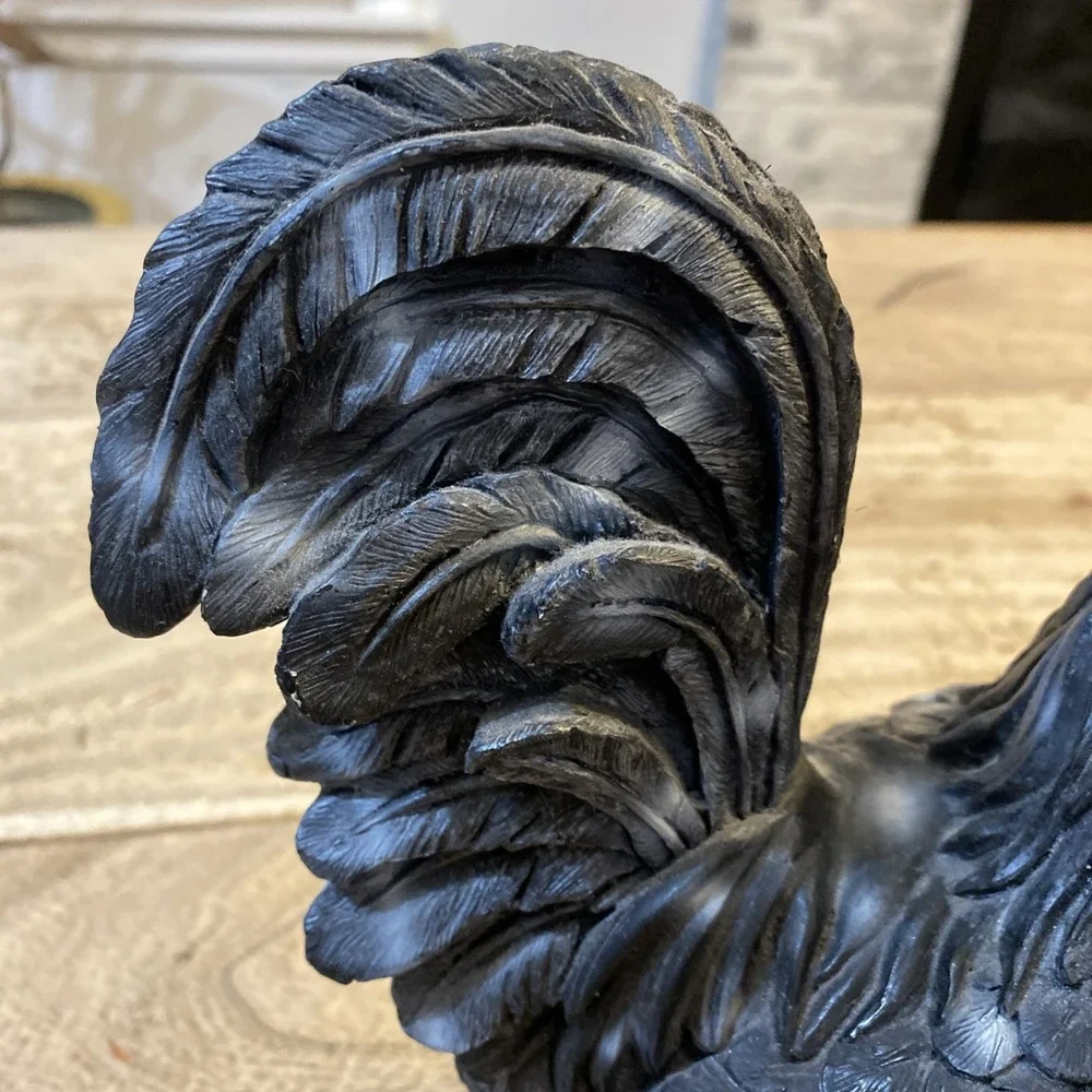 Cute Unique, Resin Black Gray Rooster Chicken farmhouse, decor